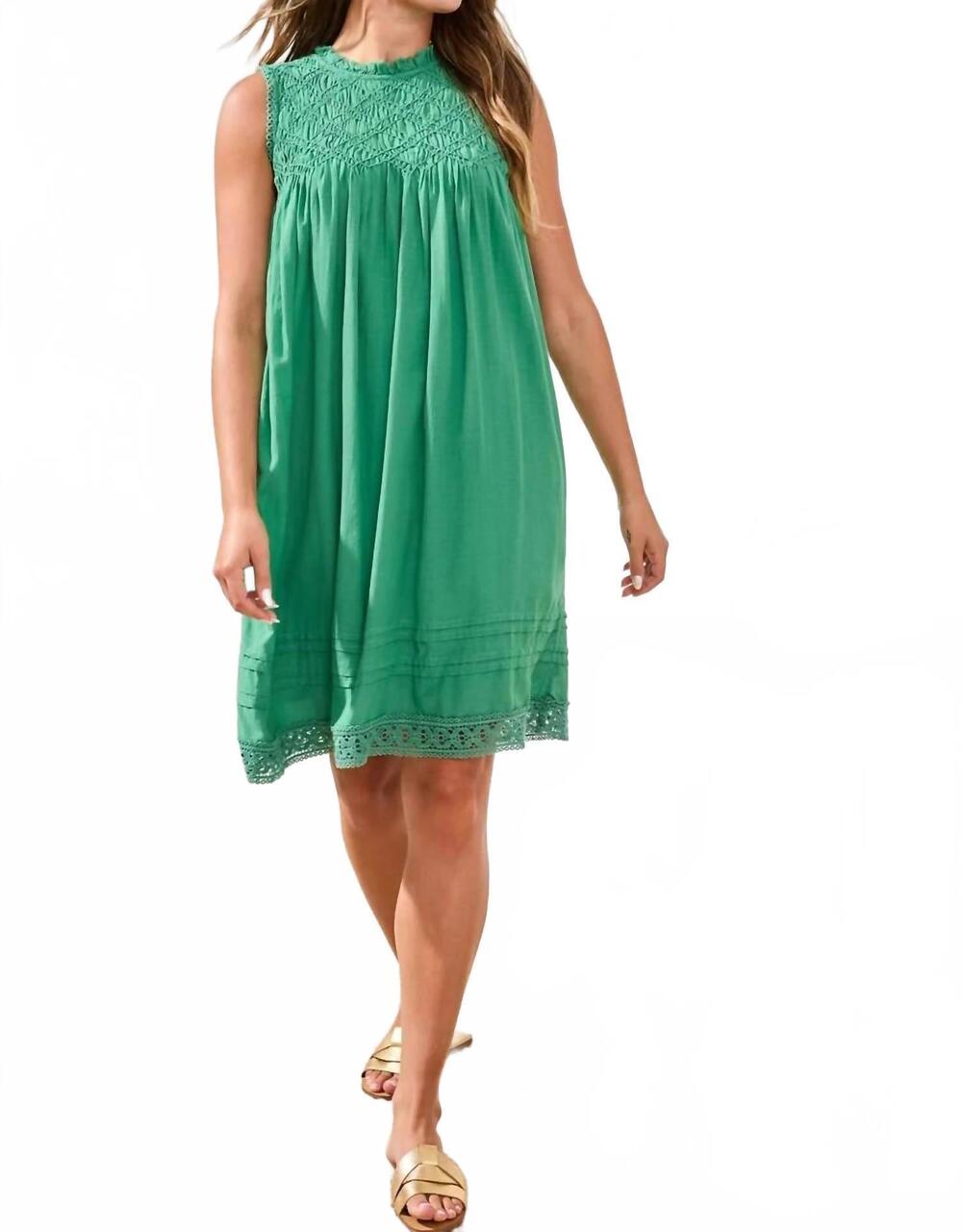 NEW TRIBAL smocked flowy sleevess dress in grass